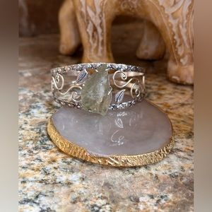 Hand Crafted Silver Bracelet with Green Stone